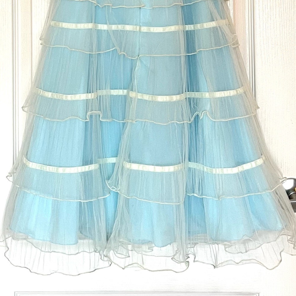 Alyce Paris Light Blue Tiered Tulle Ruffle Prom Dress Sz 2 Regencycore Fairycore - Picture 6 of 16